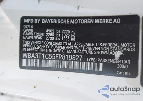 2015 BMW 428I xDrive из США, поврежденный, VIN WBA3T1C55FP819827